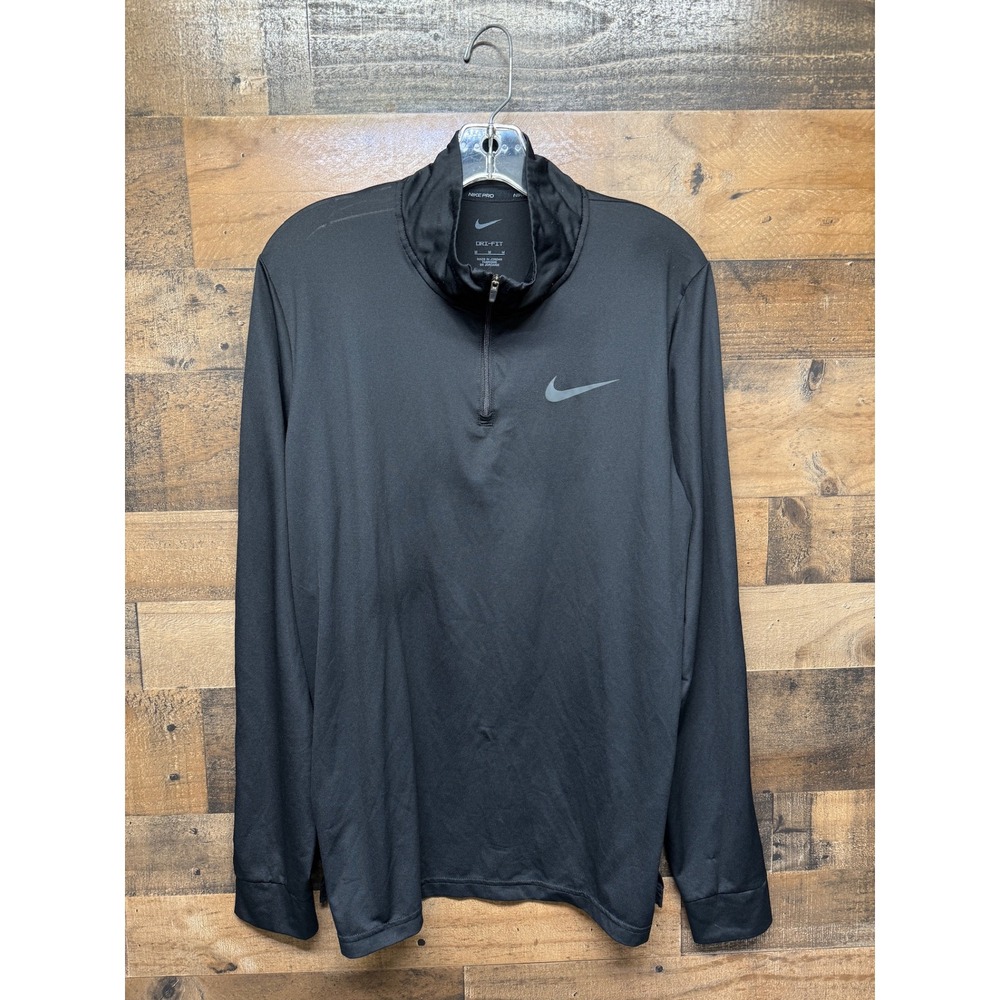 Nike Pro Dri Fit Black Long Sleeve Quarter Zip Pullover Athletic Mens M